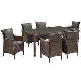 Modway Furniture Conduit 7 Piece Outdoor Patio Wicker Rattan Dining Set 0423 Brown Charcoal EEI-4032-BRN-CHA-SET