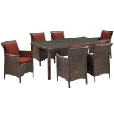 Conduit 7 Piece Outdoor Patio Wicker Rattan Dining Set Brown Currant EEI-4032-BRN-CUR-SET