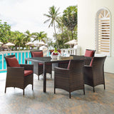 Conduit 7 Piece Outdoor Patio Wicker Rattan Dining Set Brown Currant EEI-4032-BRN-CUR-SET