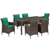 Conduit 7 Piece Outdoor Patio Wicker Rattan Dining Set Brown Green EEI-4032-BRN-GRN-SET