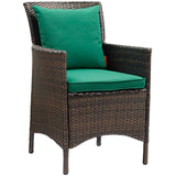 Conduit 7 Piece Outdoor Patio Wicker Rattan Dining Set Brown Green EEI-4032-BRN-GRN-SET