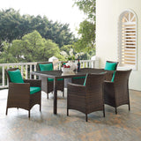 Conduit 7 Piece Outdoor Patio Wicker Rattan Dining Set Brown Green EEI-4032-BRN-GRN-SET