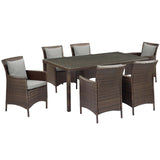 Conduit 7 Piece Outdoor Patio Wicker Rattan Dining Set Brown Gray EEI-4032-BRN-GRY-SET