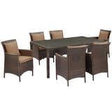 Conduit 7 Piece Outdoor Patio Wicker Rattan Dining Set Brown Mocha EEI-4032-BRN-MOC-SET