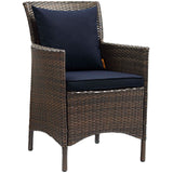 Conduit 7 Piece Outdoor Patio Wicker Rattan Dining Set Brown Navy EEI-4032-BRN-NAV-SET