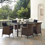 Conduit 7 Piece Outdoor Patio Wicker Rattan Dining Set Brown Navy EEI-4032-BRN-NAV-SET