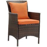 Conduit 7 Piece Outdoor Patio Wicker Rattan Dining Set Brown Orange EEI-4032-BRN-ORA-SET