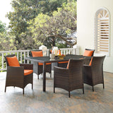 Conduit 7 Piece Outdoor Patio Wicker Rattan Dining Set Brown Orange EEI-4032-BRN-ORA-SET