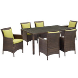 Conduit 7 Piece Outdoor Patio Wicker Rattan Dining Set Brown Peridot EEI-4032-BRN-PER-SET