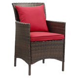 Conduit 7 Piece Outdoor Patio Wicker Rattan Dining Set EEI-4032-BRN-RED-SET