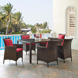 Conduit 7 Piece Outdoor Patio Wicker Rattan Dining Set Brown Red EEI-4032-BRN-RED-SET