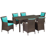 Conduit 7 Piece Outdoor Patio Wicker Rattan Dining Set Brown Turquoise EEI-4032-BRN-TRQ-SET