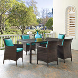 Conduit 7 Piece Outdoor Patio Wicker Rattan Dining Set Brown Turquoise EEI-4032-BRN-TRQ-SET