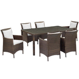 Conduit 7 Piece Outdoor Patio Wicker Rattan Dining Set Brown White EEI-4032-BRN-WHI-SET