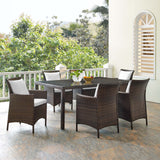 Conduit 7 Piece Outdoor Patio Wicker Rattan Dining Set Brown White EEI-4032-BRN-WHI-SET