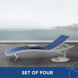 Glimpse Outdoor Patio Mesh Chaise Lounge Set of 4 White Navy EEI-4039-WHI-NAV