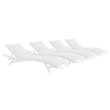 Glimpse Outdoor Patio Mesh Chaise Lounge Set of 4 White White EEI-4039-WHI-WHI