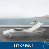 Glimpse Outdoor Patio Mesh Chaise Lounge Set of 4 White White EEI-4039-WHI-WHI