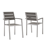 Shore Outdoor Patio Aluminum Dining Armchair Set of 2 Silver Gray EEI-4042-SLV-GRY