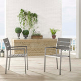 Shore Outdoor Patio Aluminum Dining Armchair Set of 2 Silver Gray EEI-4042-SLV-GRY