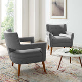 Sheer Upholstered Fabric Armchair Set of 2 Light Gray EEI-4082-LGR