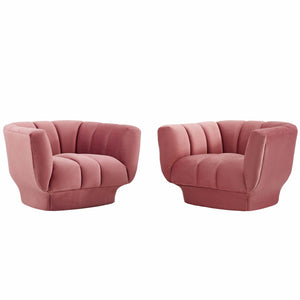 Entertain Vertical Channel Tufted Performance Velvet Armchair Set of 2 Dusty Rose EEI-4085-DUS