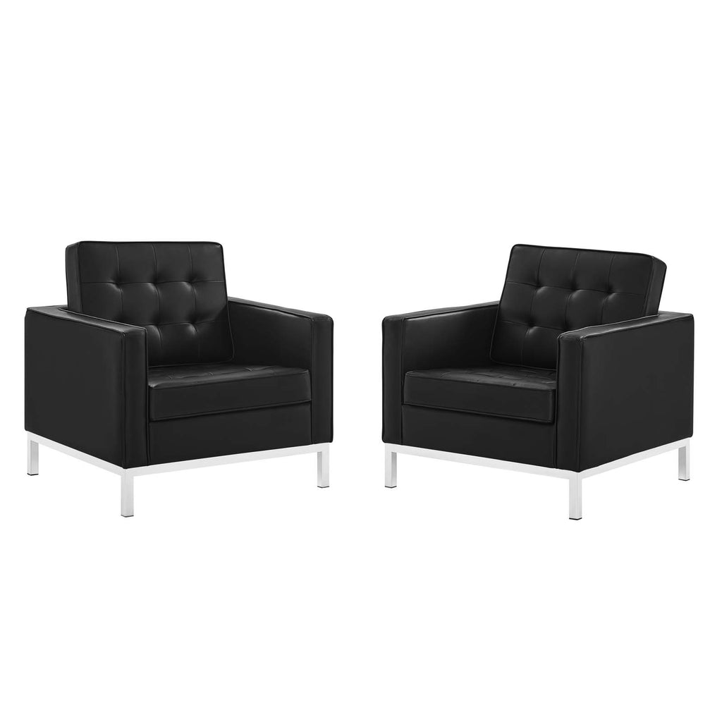 Loft Tufted Upholstered Faux Leather Armchair Set of 2 Silver Black EEI-4101-SLV-BLK