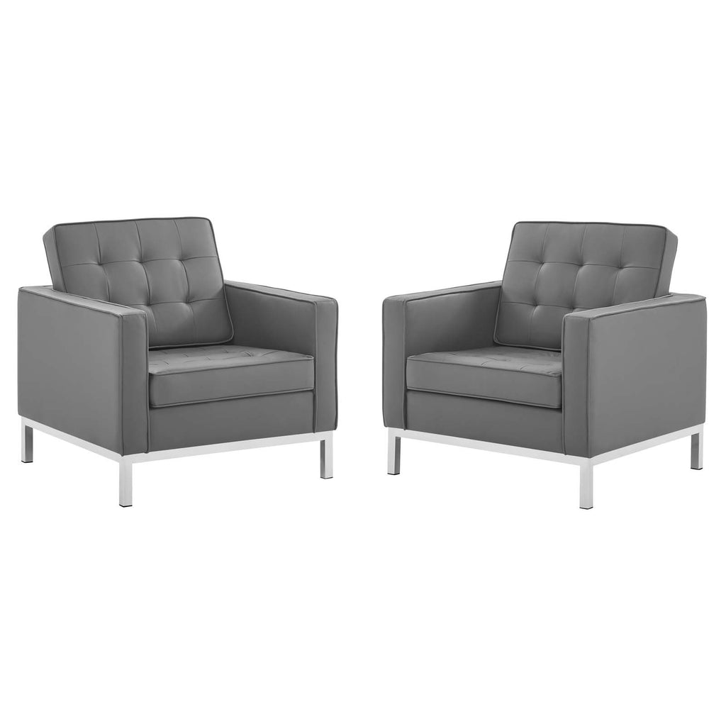 Loft Tufted Upholstered Faux Leather Armchair Set of 2 Silver Gray EEI-4101-SLV-GRY