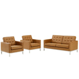 Loft 3 Piece Tufted Upholstered Faux Leather Set Silver Tan EEI-4103-SLV-TAN-SET