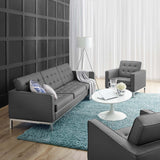 Modway Furniture Loft Tufted Upholstered Faux Leather Sofa and Armchair Set Silver Gray 62.5 x 123 x 31