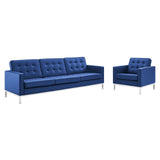 Loft Tufted Upholstered Faux Leather Sofa and Armchair Set Silver Navy EEI-4104-SLV-NAV-SET
