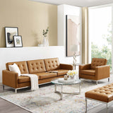 Loft Tufted Upholstered Faux Leather Sofa and Armchair Set Silver Tan EEI-4104-SLV-TAN-SET