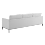 Loft Tufted Upholstered Faux Leather Sofa and Armchair Set Silver White EEI-4104-SLV-WHI-SET