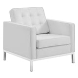 Loft Tufted Upholstered Faux Leather Sofa and Armchair Set Silver White EEI-4104-SLV-WHI-SET