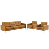 Loft 3 Piece Tufted Upholstered Faux Leather Set Silver Tan EEI-4105-SLV-TAN-SET