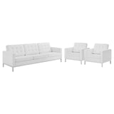 Loft 3 Piece Tufted Upholstered Faux Leather Set Silver White EEI-4105-SLV-WHI-SET