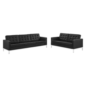 Loft Tufted Upholstered Faux Leather Sofa and Loveseat Set Silver Black EEI-4106-SLV-BLK-SET