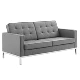 Loft Tufted Upholstered Faux Leather Sofa and Loveseat Set Silver Gray EEI-4106-SLV-GRY-SET