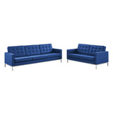Loft Tufted Upholstered Faux Leather Sofa and Loveseat Set Silver Navy EEI-4106-SLV-NAV-SET