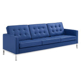 Loft Tufted Upholstered Faux Leather Sofa and Loveseat Set Silver Navy EEI-4106-SLV-NAV-SET