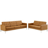 Loft Tufted Upholstered Faux Leather Sofa and Loveseat Set Silver Tan EEI-4106-SLV-TAN-SET