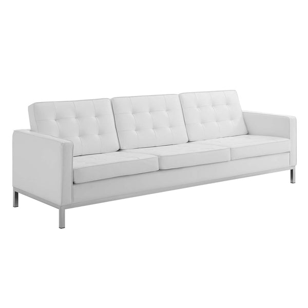 Loft Tufted Upholstered Faux Leather Sofa and Loveseat Set Silver White EEI-4106-SLV-WHI-SET