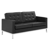 Loft Tufted Upholstered Faux Leather 3 Piece Set Silver Black EEI-4107-SLV-BLK-SET