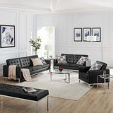 Loft Tufted Upholstered Faux Leather 3 Piece Set Silver Black EEI-4107-SLV-BLK-SET