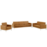 Loft Tufted Upholstered Faux Leather 3 Piece Set Silver Tan EEI-4107-SLV-TAN-SET