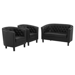 Prospect 3 Piece Upholstered Vinyl Set Black EEI-4109-BLK-SET