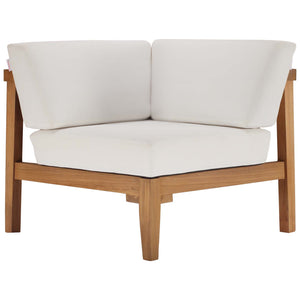 Bayport Outdoor Patio Teak Wood Corner Chair Natural White EEI-4127-NAT-WHI