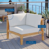Bayport Outdoor Patio Teak Wood Corner Chair Natural White EEI-4127-NAT-WHI