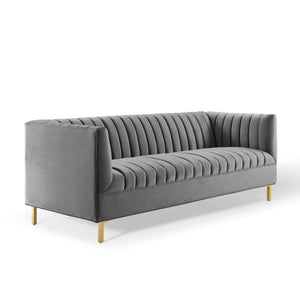 Shift Channel Tufted Performance Velvet Sofa Gray EEI-4132-GRY