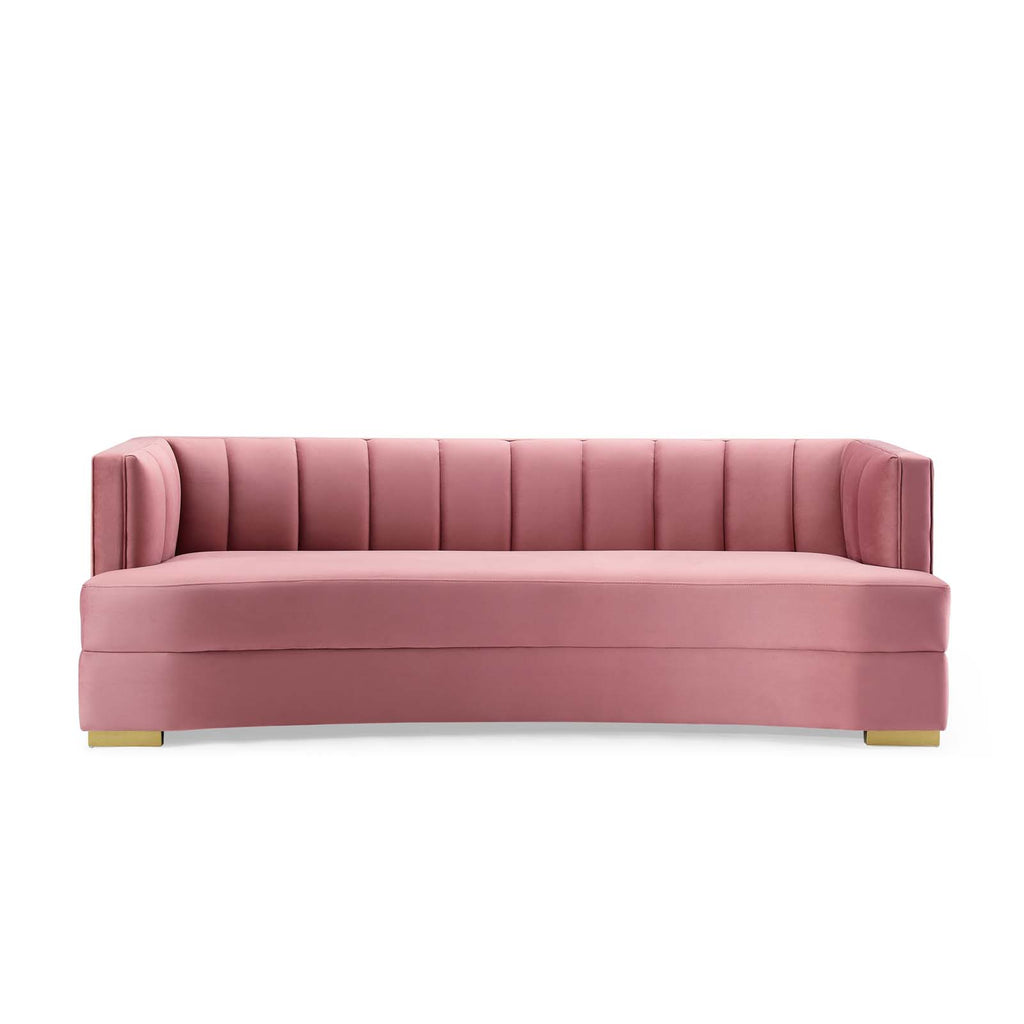 Encompass Channel Tufted Performance Velvet Curved Sofa Dusty Rose EEI-4134-DUS